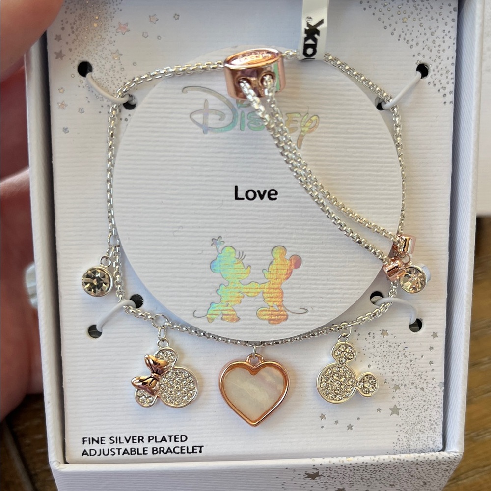 Disney Silver and Rose Gold Mickey and Minnie Love Charm Bracelet